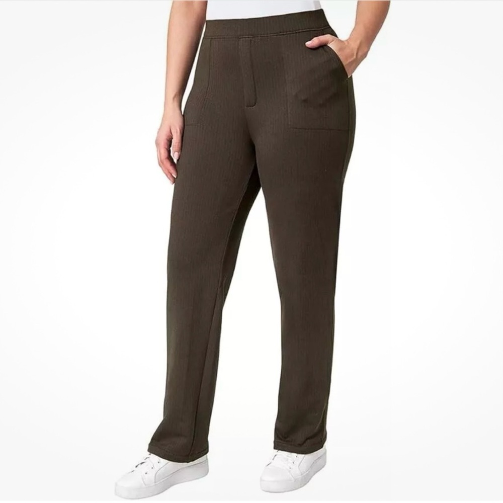 Mondetta XL NWT Herringbone Straight Leg Pants Pull On Dark Brown Stretchy